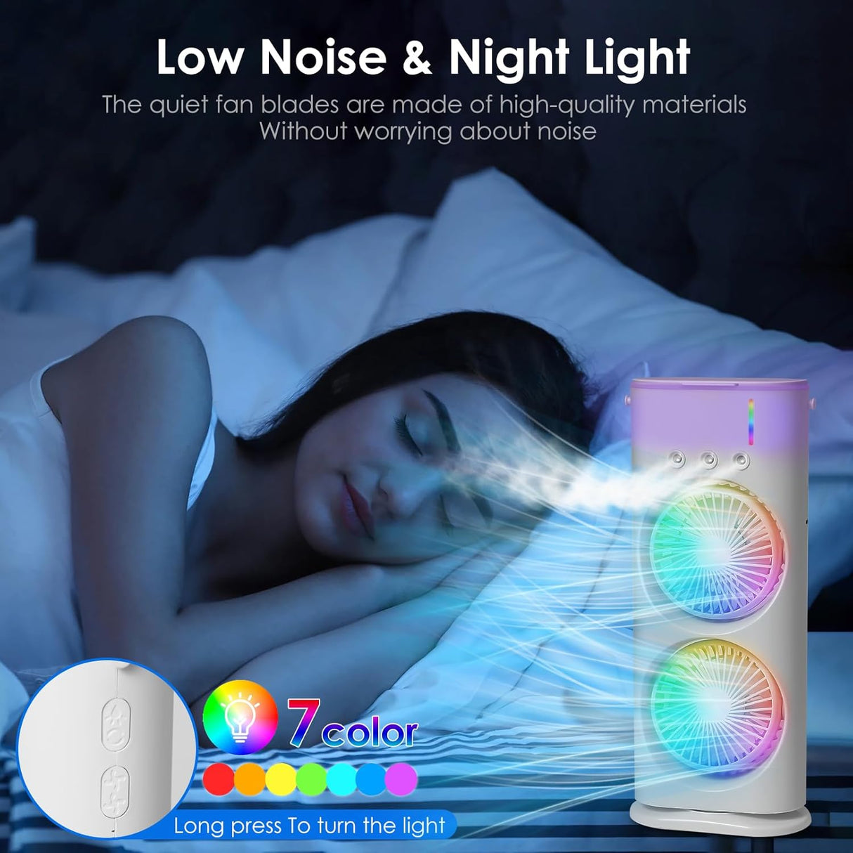 Mobile Air Conditioner with Remote Control, USB Portable Air Cooler, Mini Air Conditioner, Portable Air Cooler Fan, 3 Wind Speeds, Spray Function, 7 Colours Light