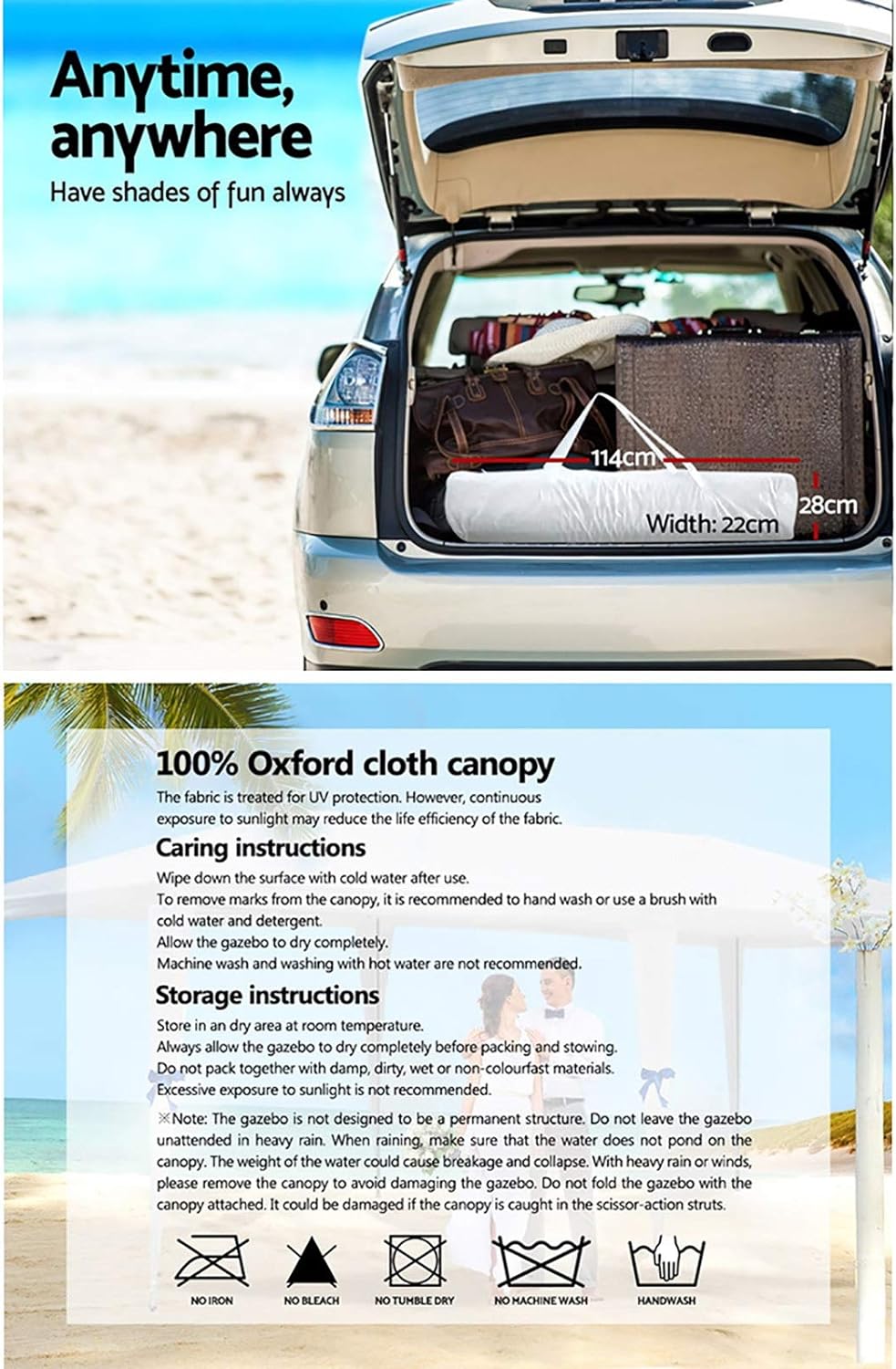 3x6 Marquee Gazebo, Camping Tent Wedding Gazebos Garden Shed Outdoor Party Canopy Patio Carport Car, White 4 Window Wall Carry Bag Water Resistant and UV