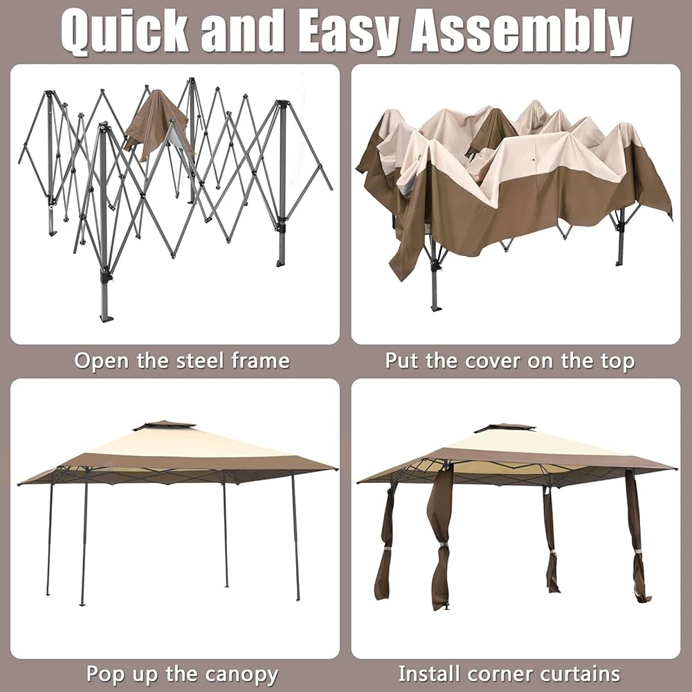 393 cm Double-Tier Pop-Up Gazebo with Adjustable Height