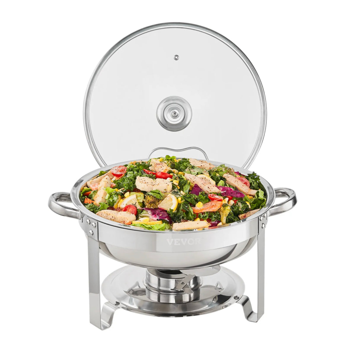 2-Pack Round Chafing Dish Set with Full-Size 4Qt Pan Glass Lid Fuel Holder