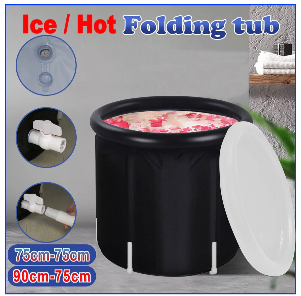 Portable Ice Bath Tub Athletes Cold Hot Water Therapy Folding Bathtub