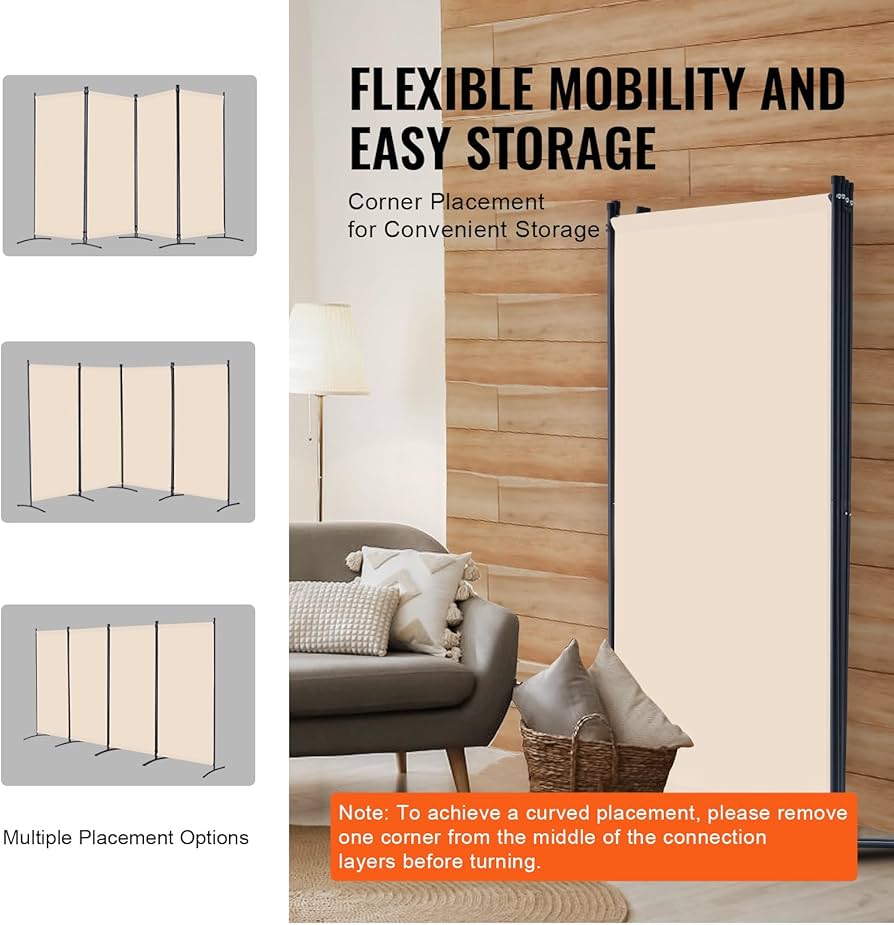 Room Divider, 4 Panels Room Divider, Folding Privacy Screen and Portable Partition Divider for Room Separation, Freestanding Room Partitions for Office, Bedroom, Study, Beige