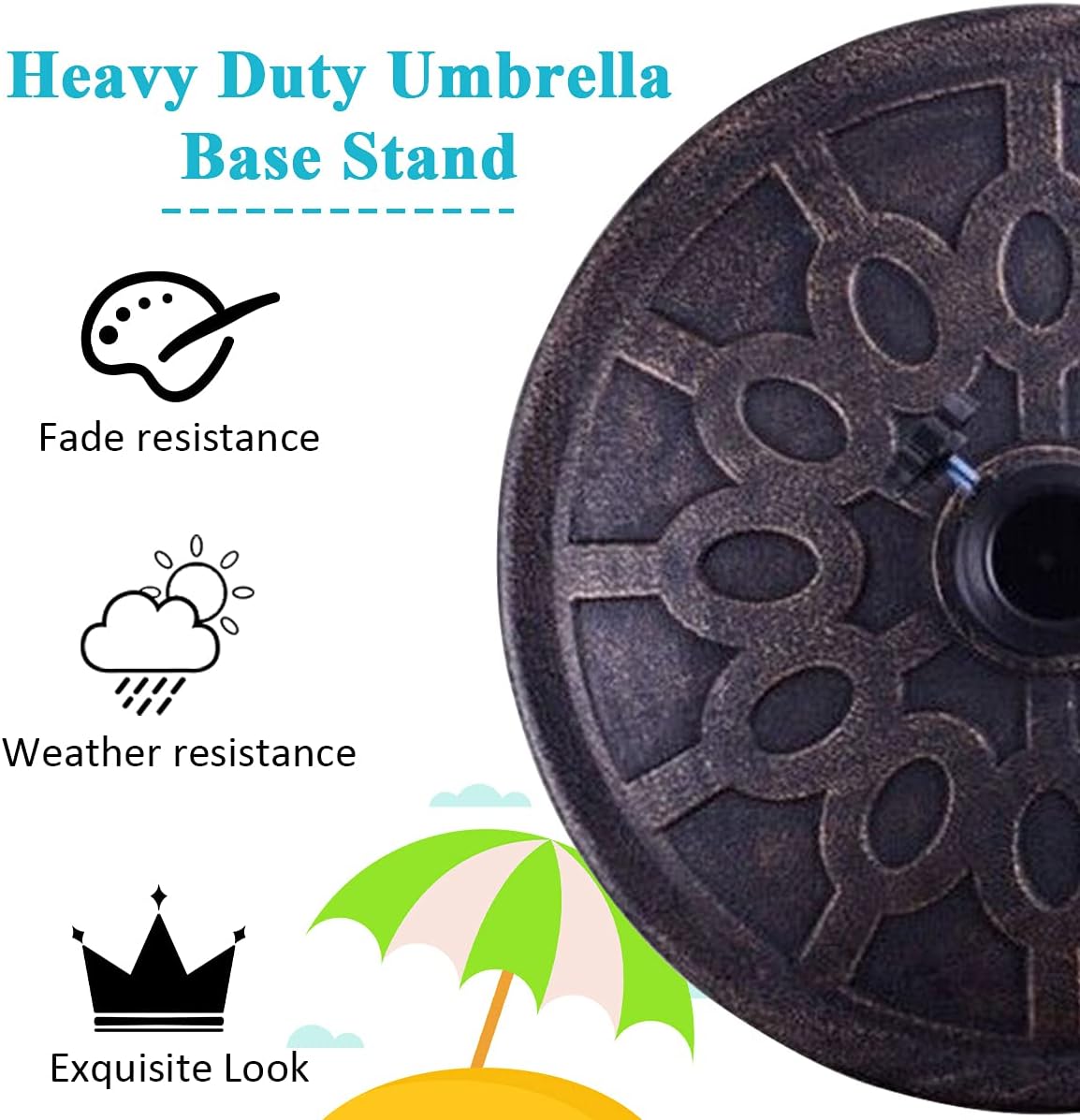 Half Round/Round Resin Umbrella Base, Outdoor Patio Umbrella Holder, Heavy-Duty Outdoor Patio Stand,Suit for Standard Pole Sizes, Ideal for Garden Beach, Classic Umbrella Standing Deck Porch (Round)