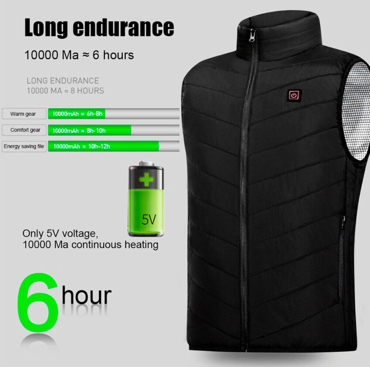 Electric Vest Heated Jacket USB Thermal Warm Heat Pad Winter Body Warmer Unisex