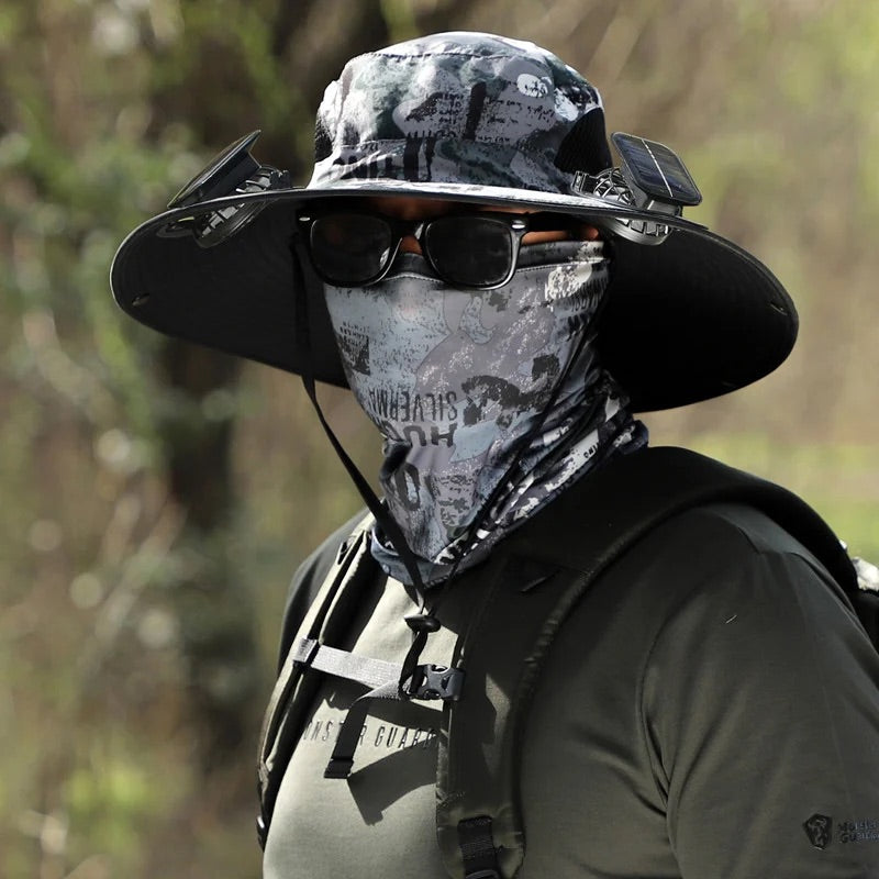 Wide Brim Solar Fan Outdoor Fishing Hat-Solar & USB Charging