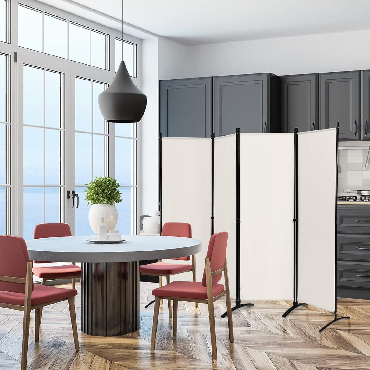 4-Panel Room Divider Folding Privacy Screen Home Office 224 x 171cm Black