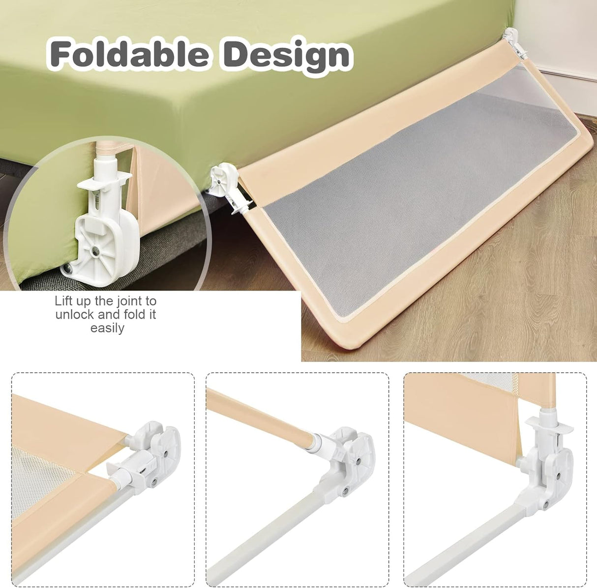 Bed Rails for Toddlers, 180cm Extra Long, Swing Down Bed Guard w/Safety Strap for Convertible Crib, Folding Baby Bedrail for Kids Twin, Double, Full Size Queen & King Mattress