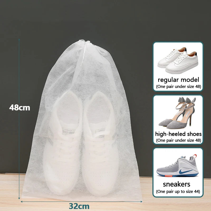 Portable Shoe Storage Drawstring Eco Storage Bag for Sundries Non-woven Bag Cover Anti-yellow White Shoe Dustproof Shoe Cover