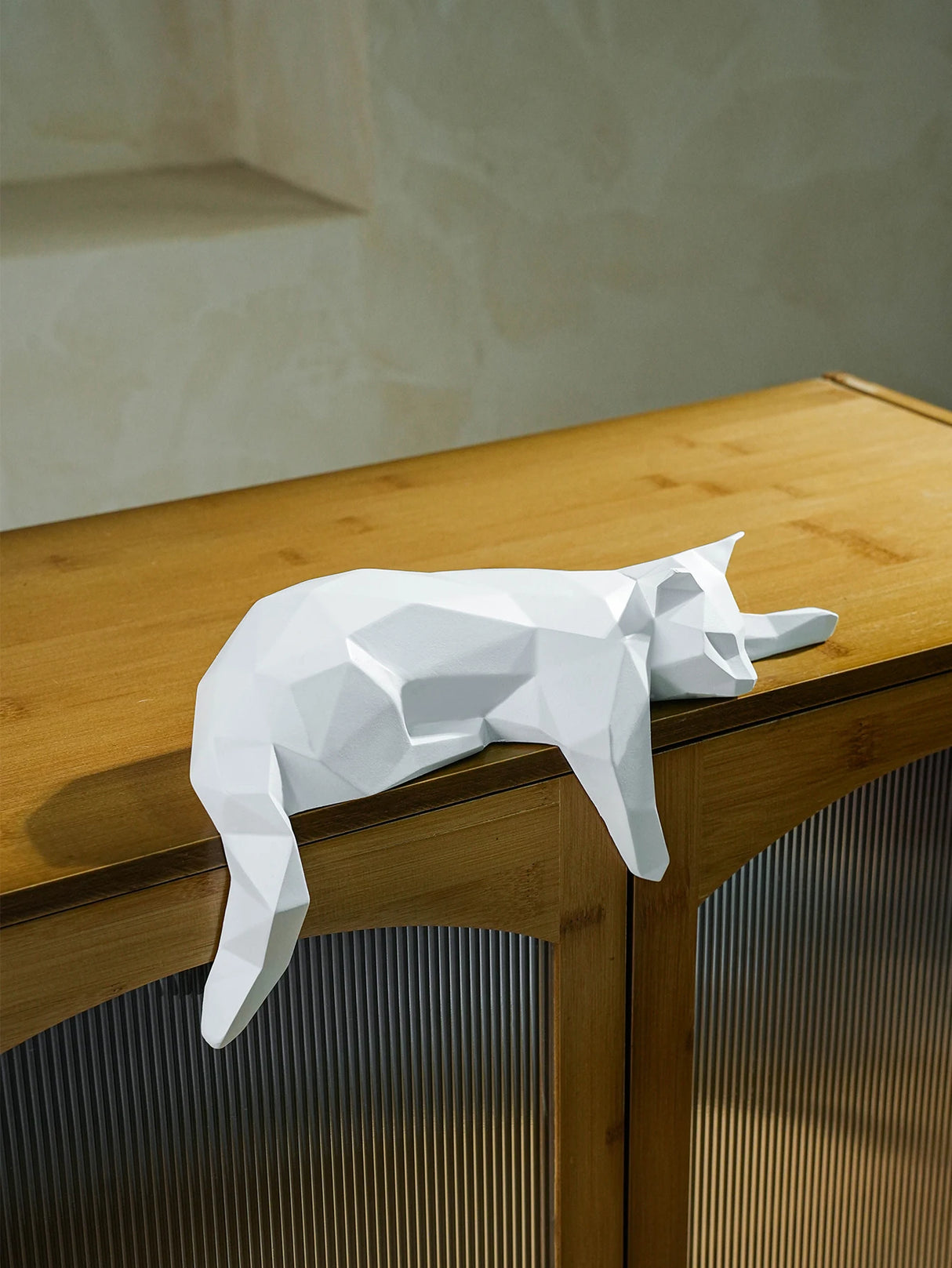 White Black Cat Statue - Geometric Modern Room Decor Figurine Sculpture for Home Office as Table Shelf Desk Decor Lying Cat