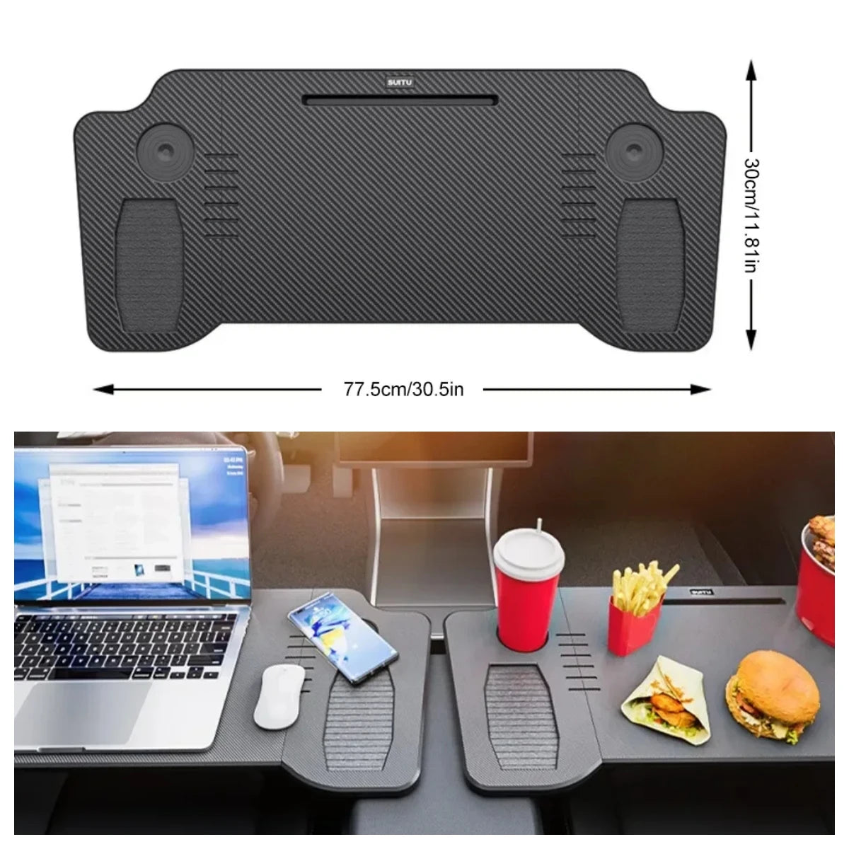 Foldable Car Laptop Desk Upgraded Tray Stand Compatible with Tesla Model 3/Y Steering Wheel Eating Table for Travel Work Camping