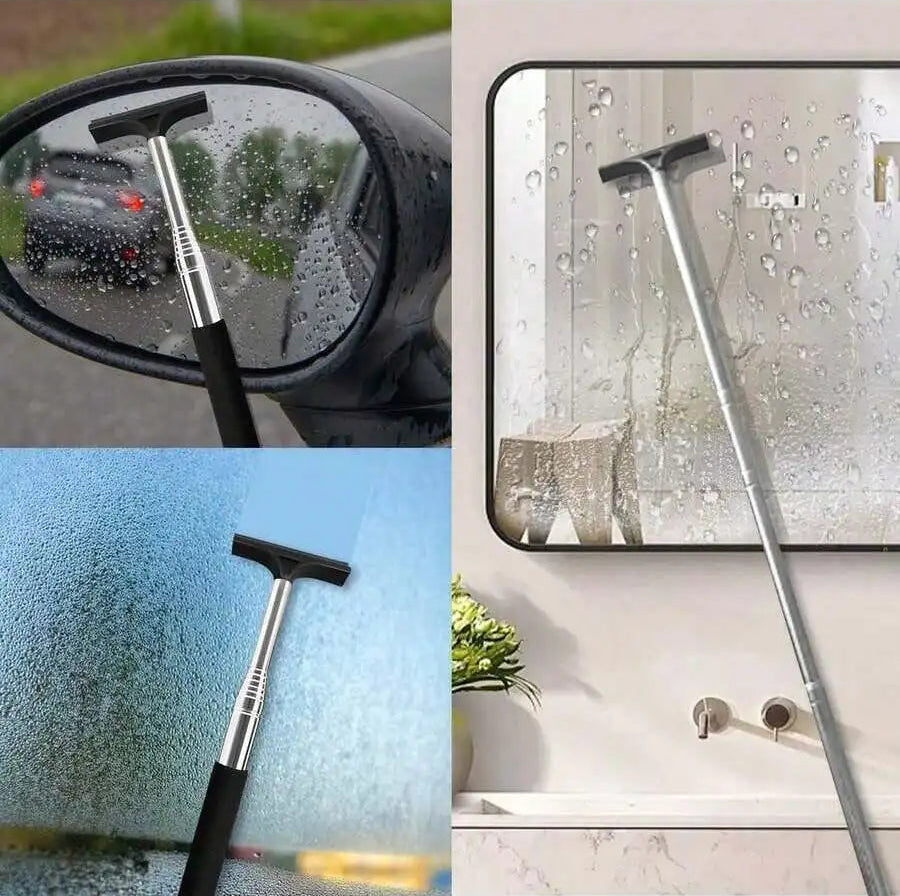 Car Rearview Mirror Wiper Telescopic Handle Durable Stainless Auto Glass Cleaning Tools Cleaning Brush