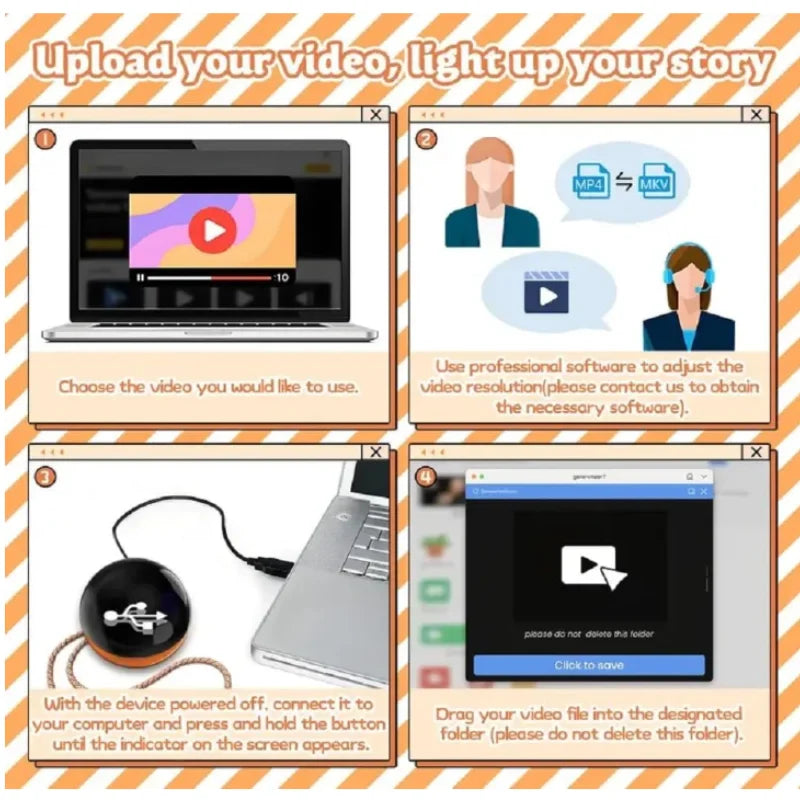 Customizable video glass ball DIY art glass ball lamp - spherical pixel display, detachable video and sound game screen