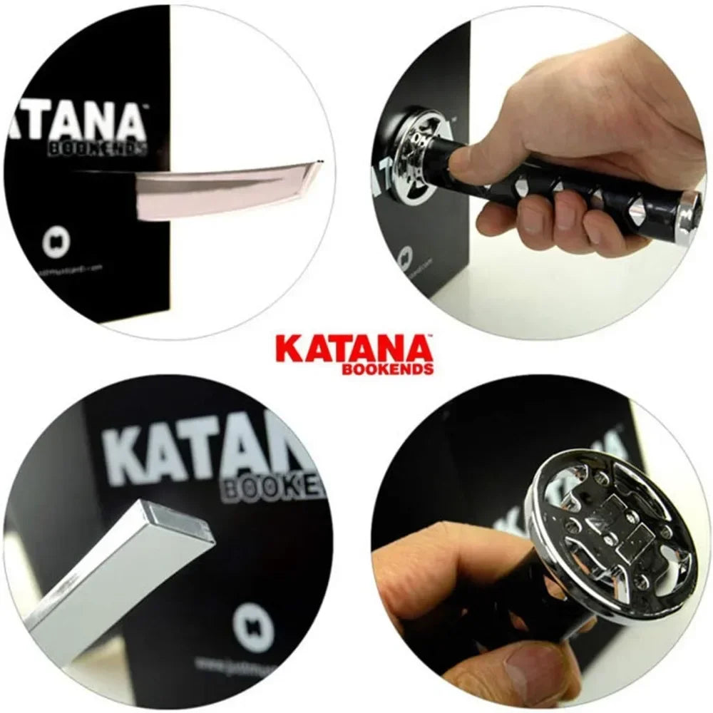 Book ending decoration, modern metal interesting unique black DVD bookshelf, katana book stuffing holder for the office home