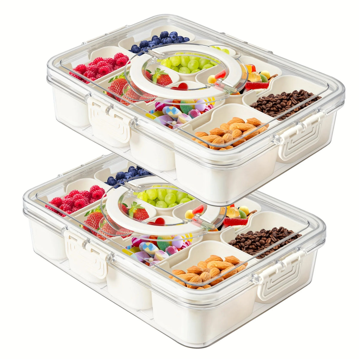 8 Grids Divided Serving Tray Storage Box Kitchen Portable Sub-format Seasoning Separator Box Fresh-keeping Snack Fruits Food Box