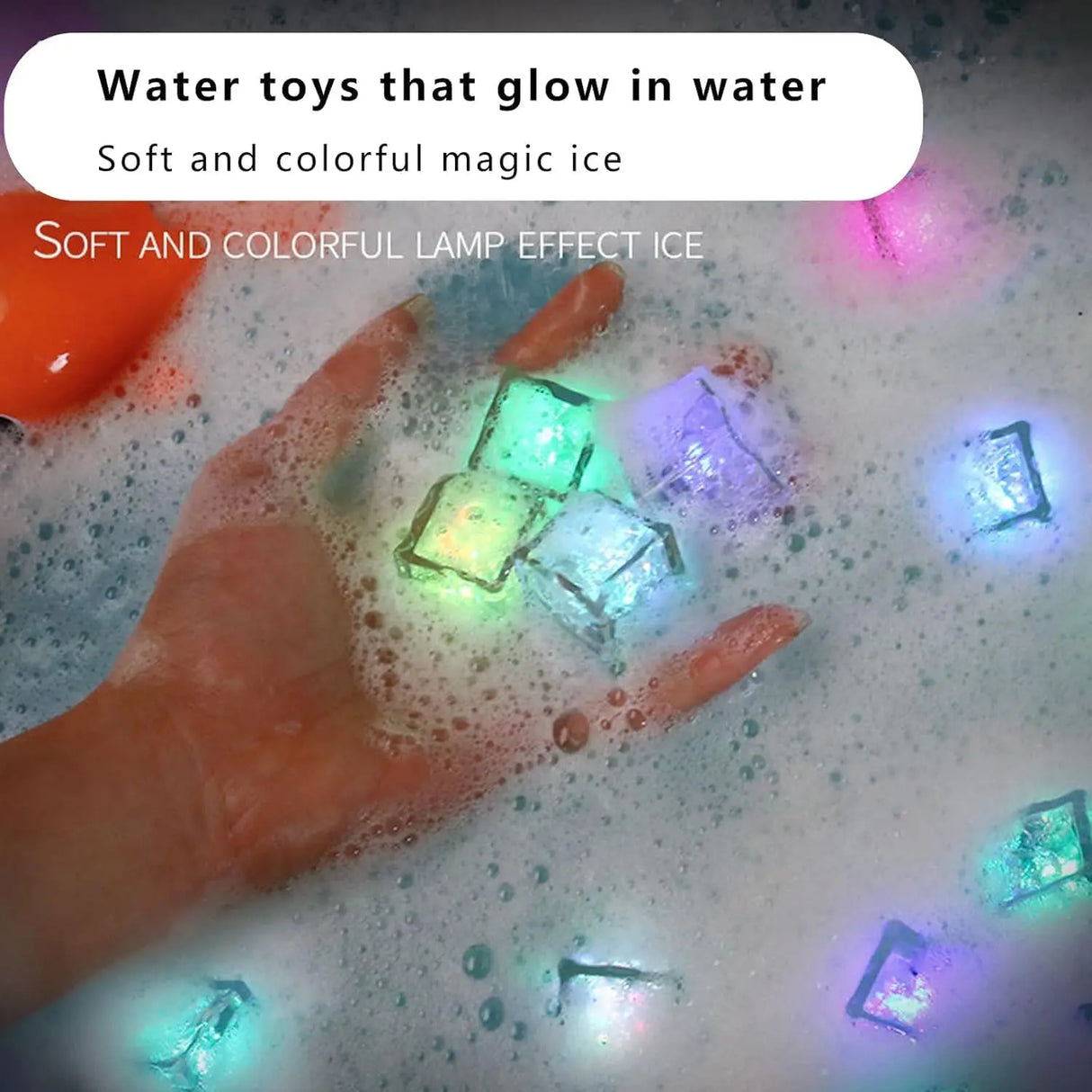 6/12PCS Kids Bath Toy Simulation Ice Cube Liquid Water Sensor Reusable Glowing Flashing Ice Cube for Bathtub, Swimming Pool