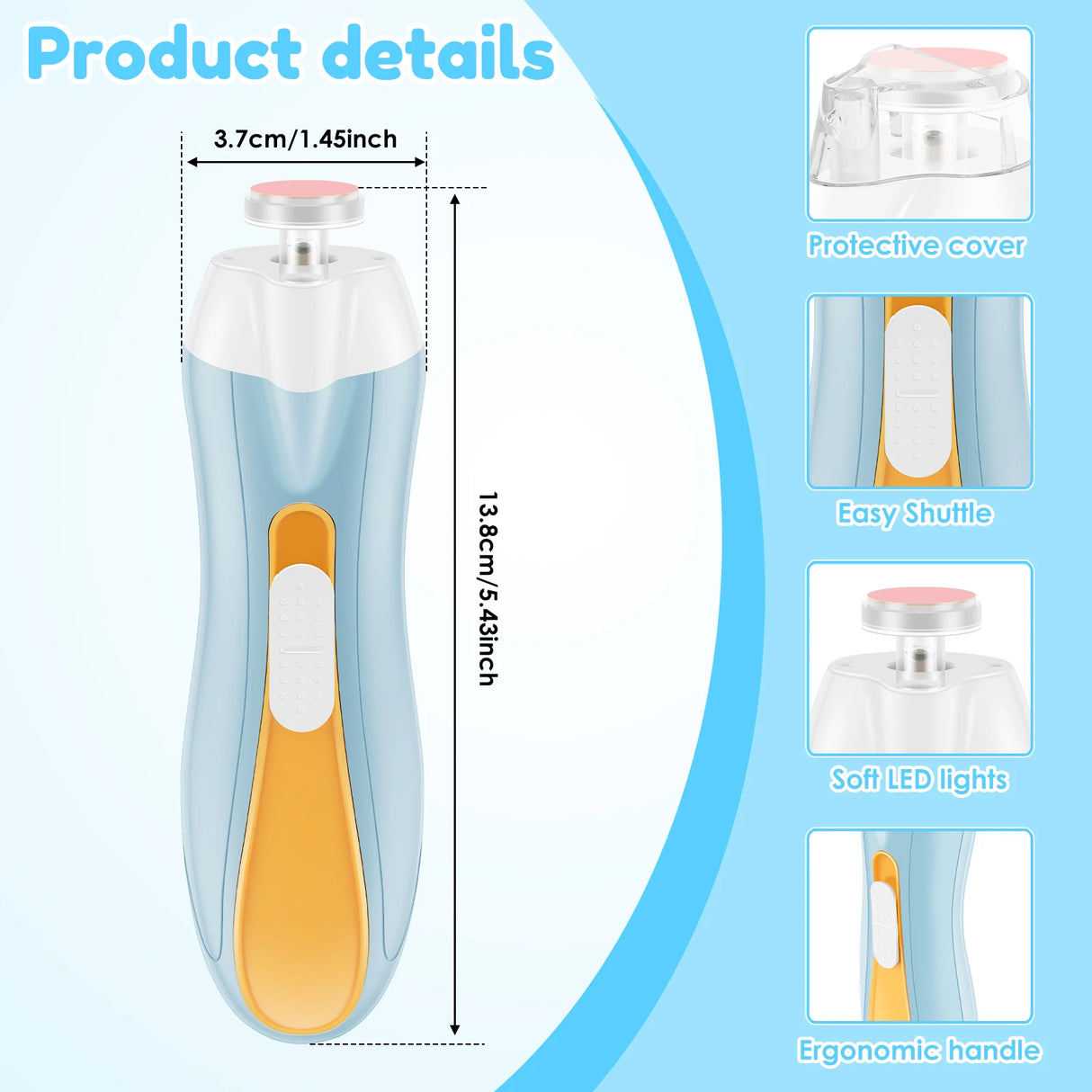 Nail File Quite Compact USB Charging Baby Toenails Clipper With LED Light Adjustable Speed Electric Fingernails File for Newborn