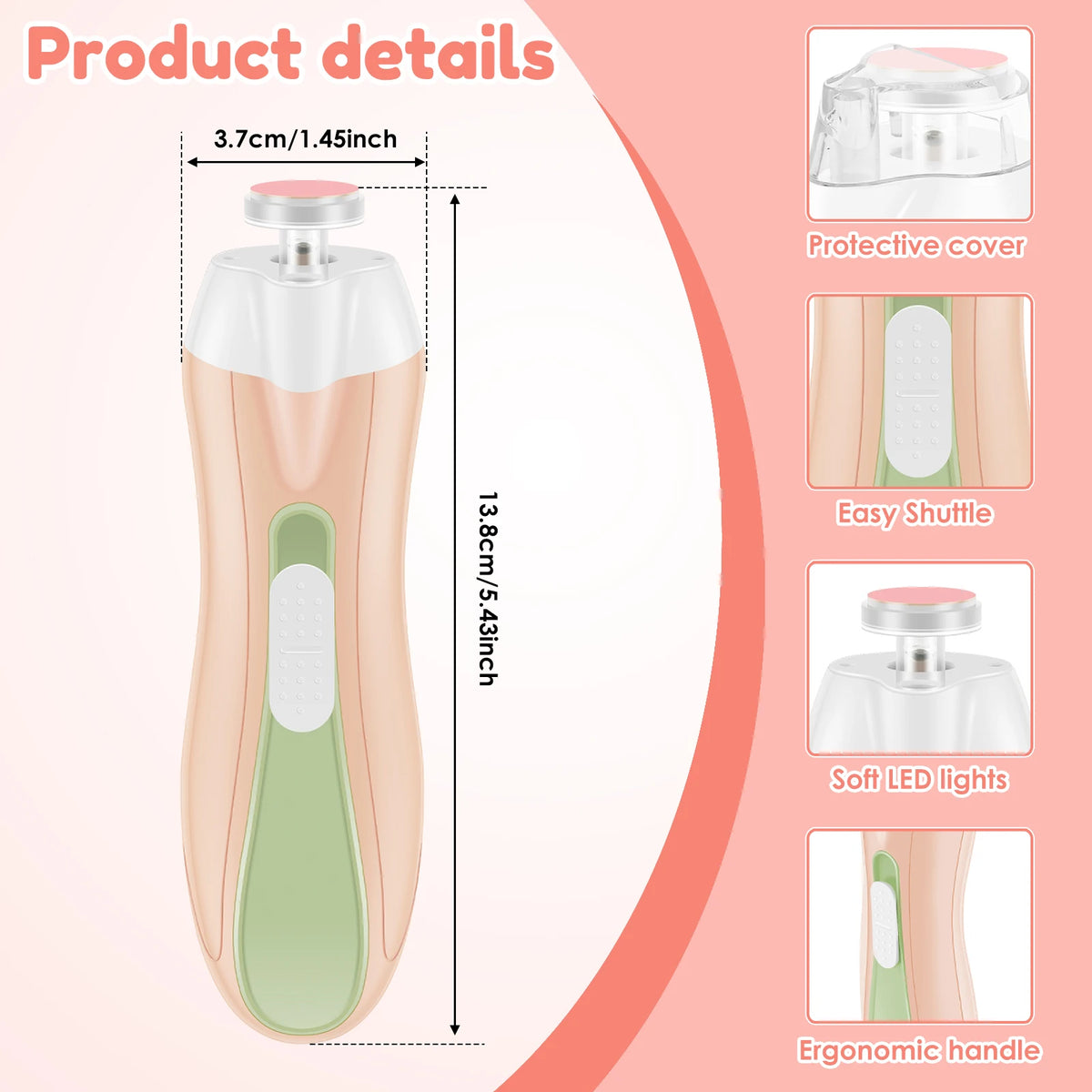 Nail File Quite Compact USB Charging Baby Toenails Clipper With LED Light Adjustable Speed Electric Fingernails File for Newborn
