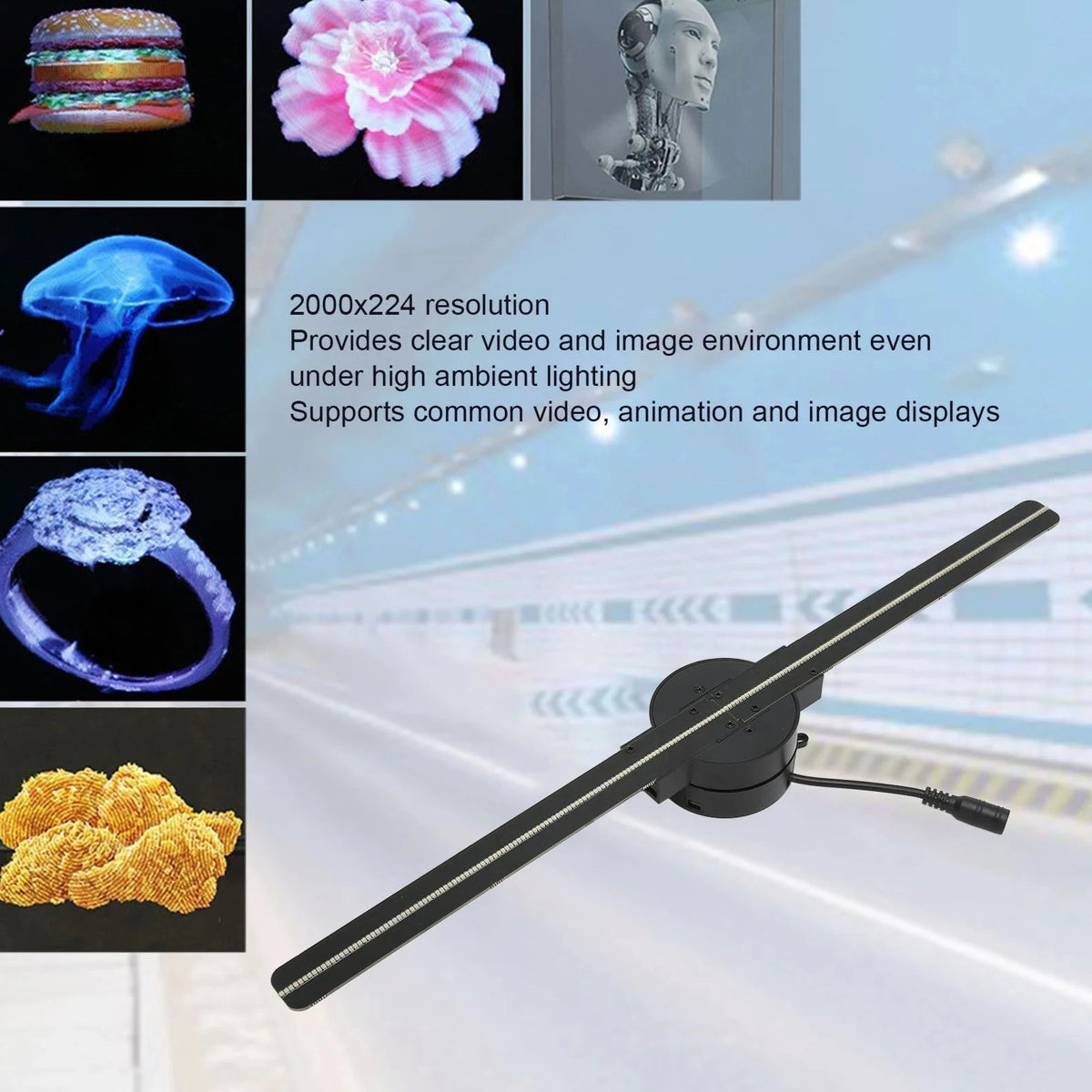 3D Hologram Fan 42CM WiFi 3D Holographic Projector Advertising Display Light HD Holographic Projector for Stores Bars Party Xmas