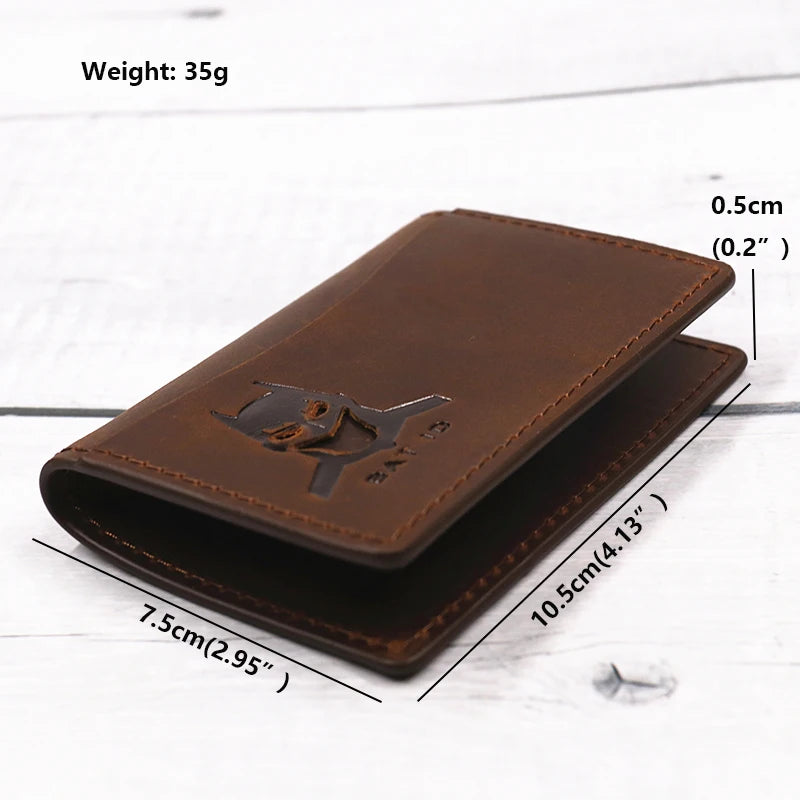 Genuine Leather Bat ID Wallet For Men Short Slim Bifold Card Holder Wallet With Cutout Superhero Mask Face Eyes Gift For Fans