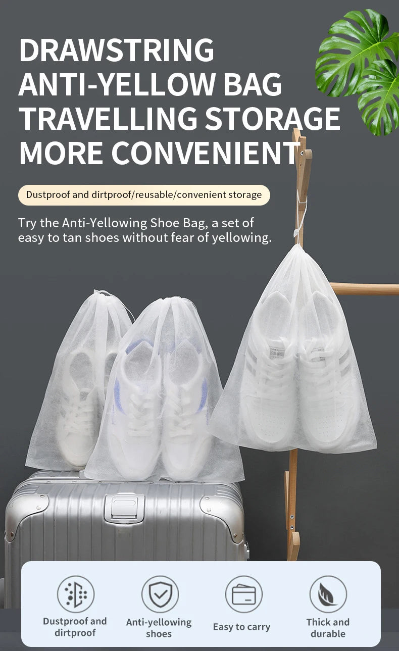 Portable Shoe Storage Drawstring Eco Storage Bag for Sundries Non-woven Bag Cover Anti-yellow White Shoe Dustproof Shoe Cover