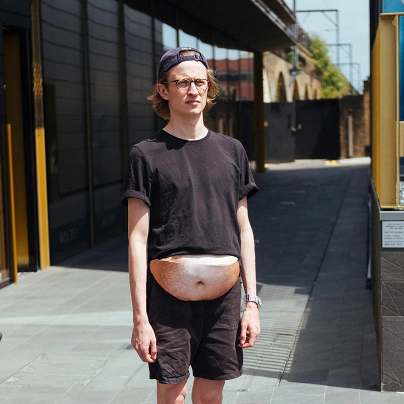Funny Dad Bod Money Belt Bag Men Travel Bags Flesh Color Creative Fanny Pack Beer Fat Belly Bum Pouch Waist Bag