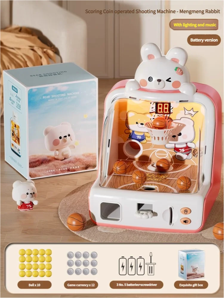 Basketball Shooting Arcade Game Toy - Desktop Pinball Hoop with LED Scoring, Fun Interactive for Kids Family Party Gathering