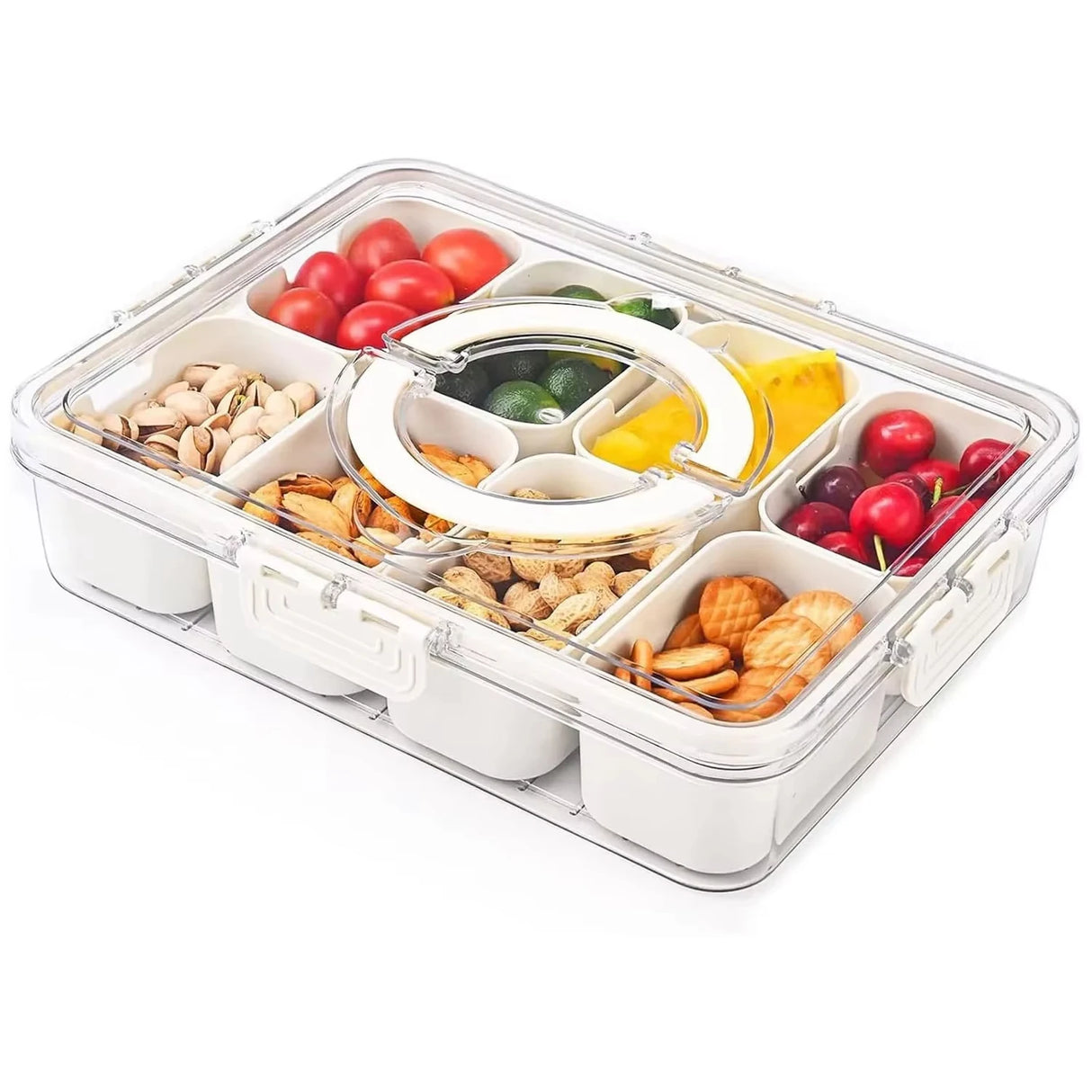 8 Grids Divided Serving Tray Storage Box Kitchen Portable Sub-format Seasoning Separator Box Fresh-keeping Snack Fruits Food Box