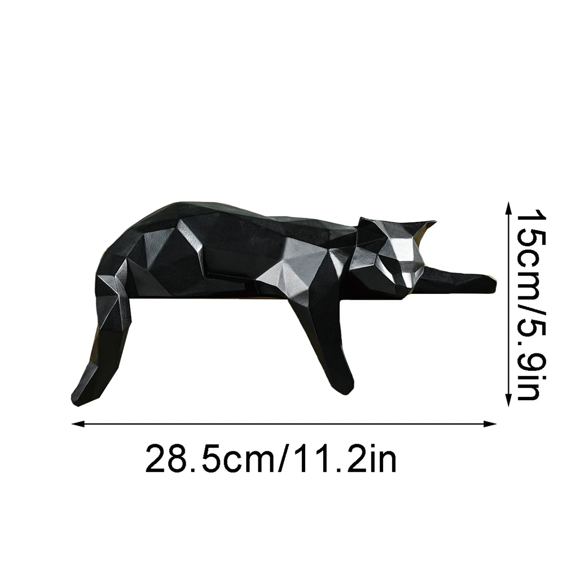 White Black Cat Statue - Geometric Modern Room Decor Figurine Sculpture for Home Office as Table Shelf Desk Decor Lying Cat