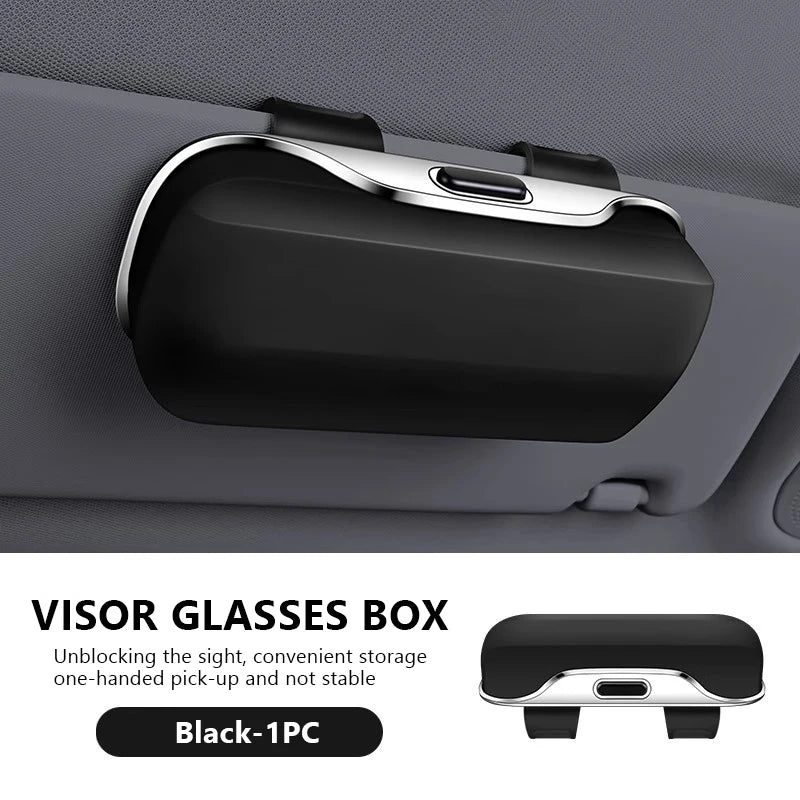 Car Glasses Box Portable Press Switch Sunglasses Holder Support Driver Goggle Case Car Sun Visor Eyeglasses Storage Box