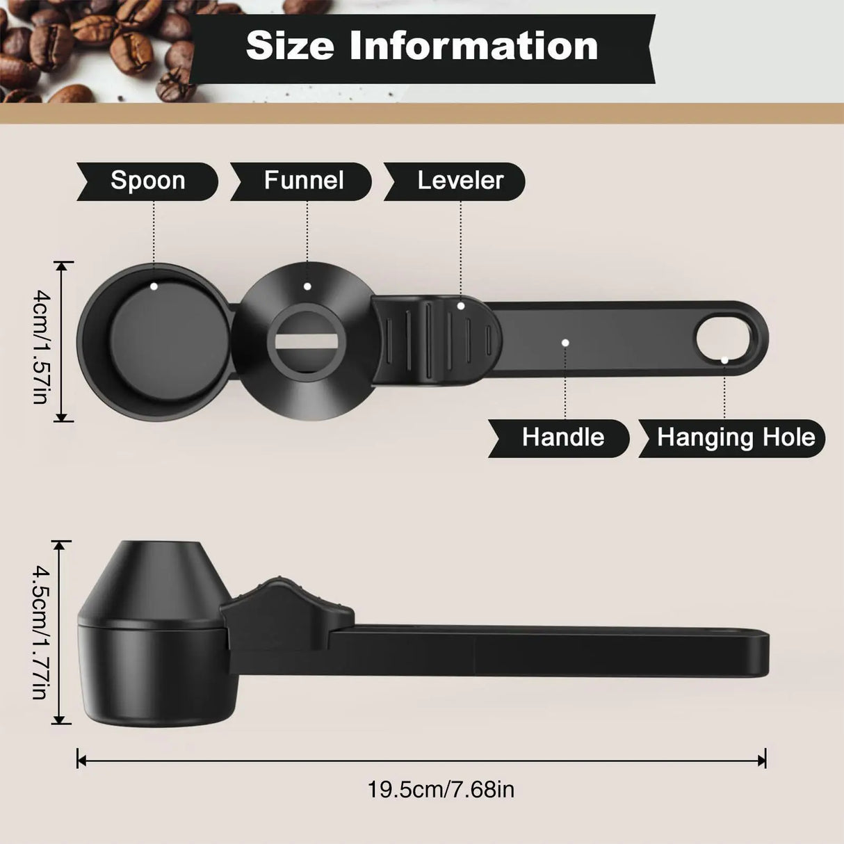 Handle Coffee Scoop with Funnel Long Measure Cup Ground Coffee Scooper for Kitchen Dormitory Apartment Cafe Bar Restaurant Flour