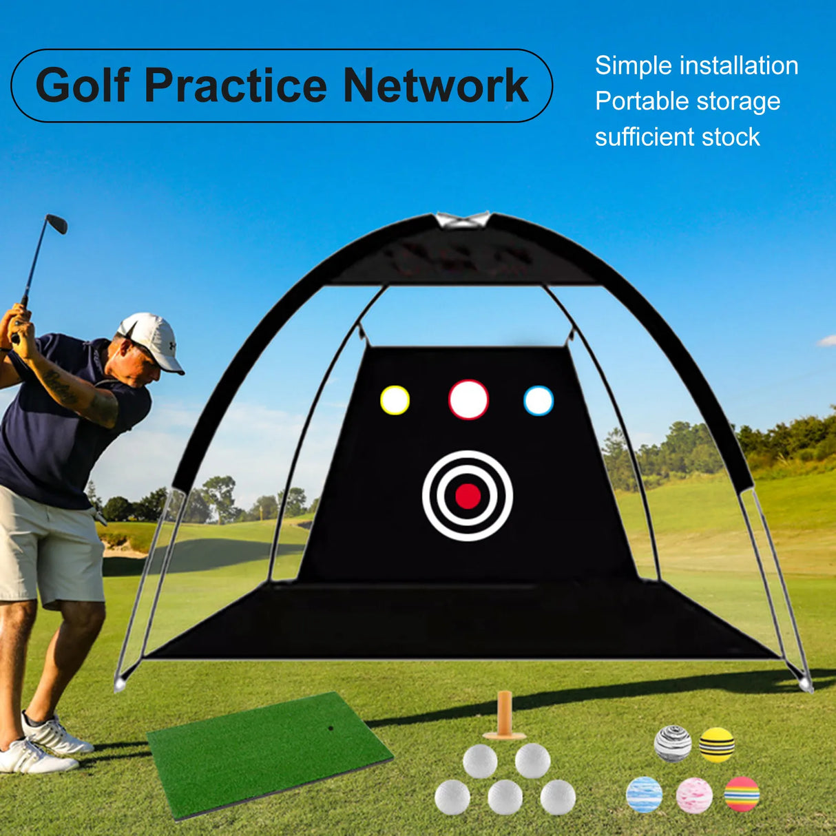 Golf Practice Tent Net 10x7ft Practice Net With Triturf Mat Golf Hitting Aid For Backyard Home Sports Equipment Chipping Swing