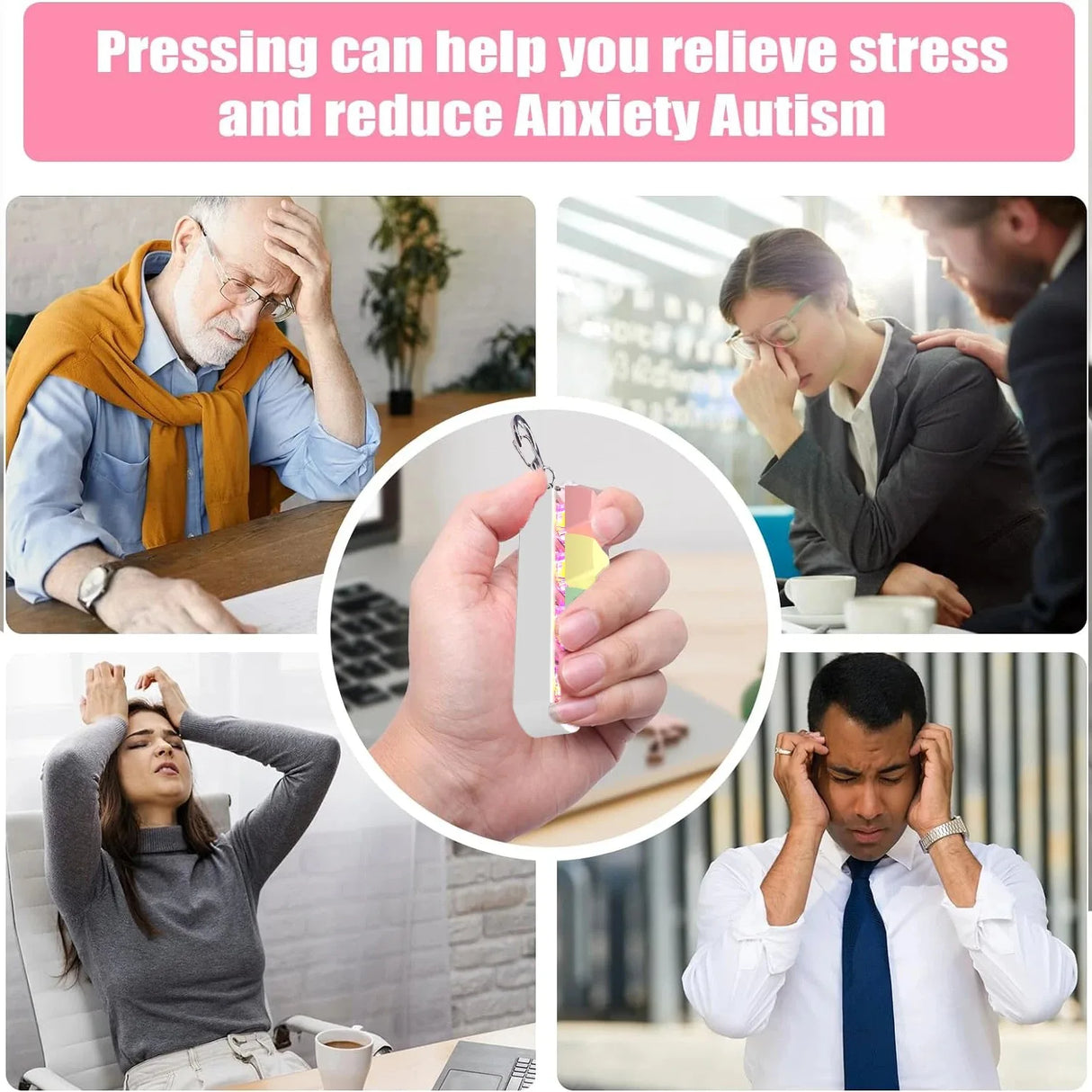 Keyboard Fidget Toy with LED Light Keyboard Fidget Keychain 4-in-1 Keyboard Decompression Button Stress Relief Fidget Gifts