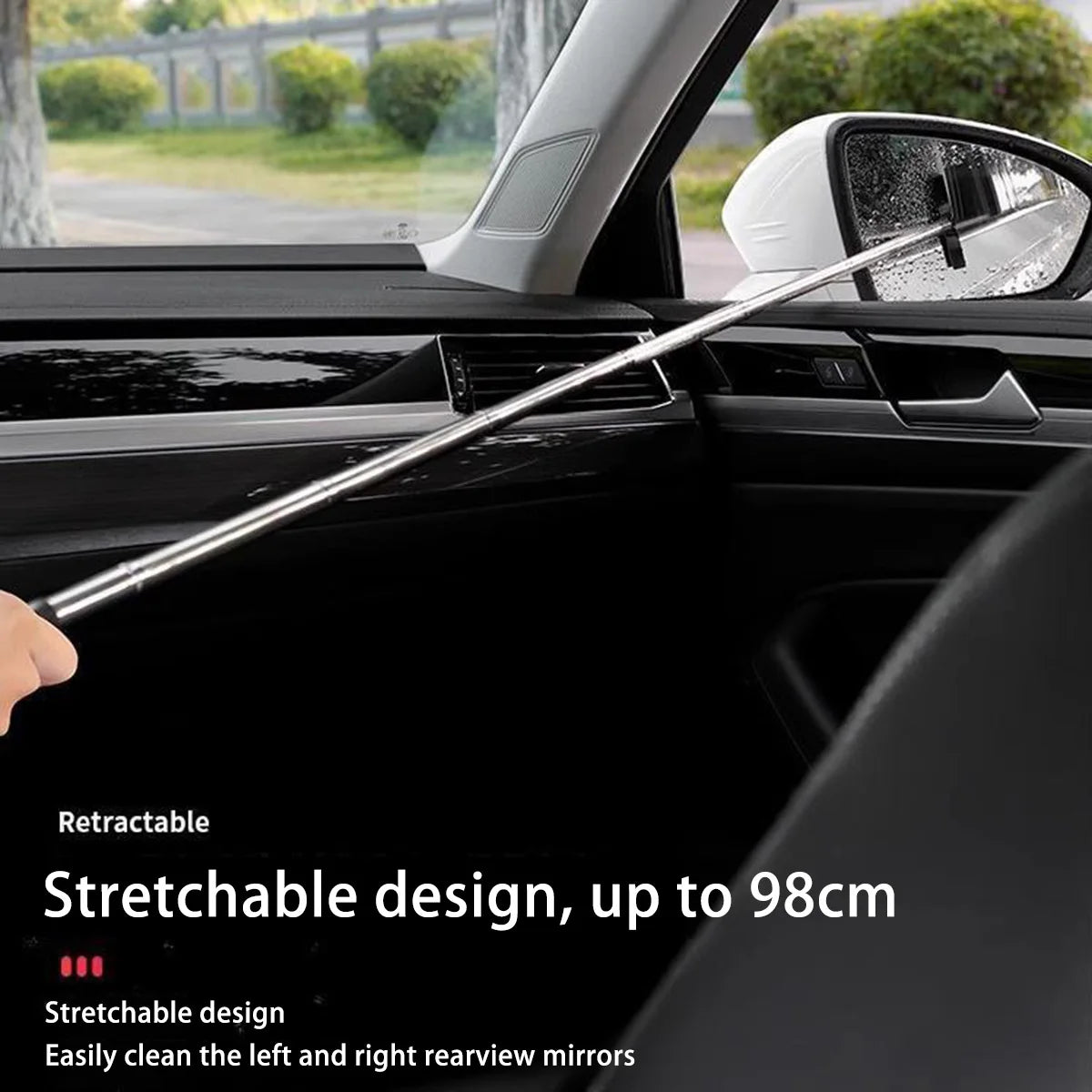 Car Rearview Mirror Wiper Telescopic Handle Durable Stainless Auto Glass Cleaning Tools Cleaning Brush