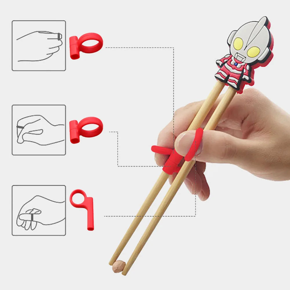 Children's Chopsticks Finger Sleeve Sticks Wood Cartoon Learning Reusable Training Helper Home Products Detachable Adjustable