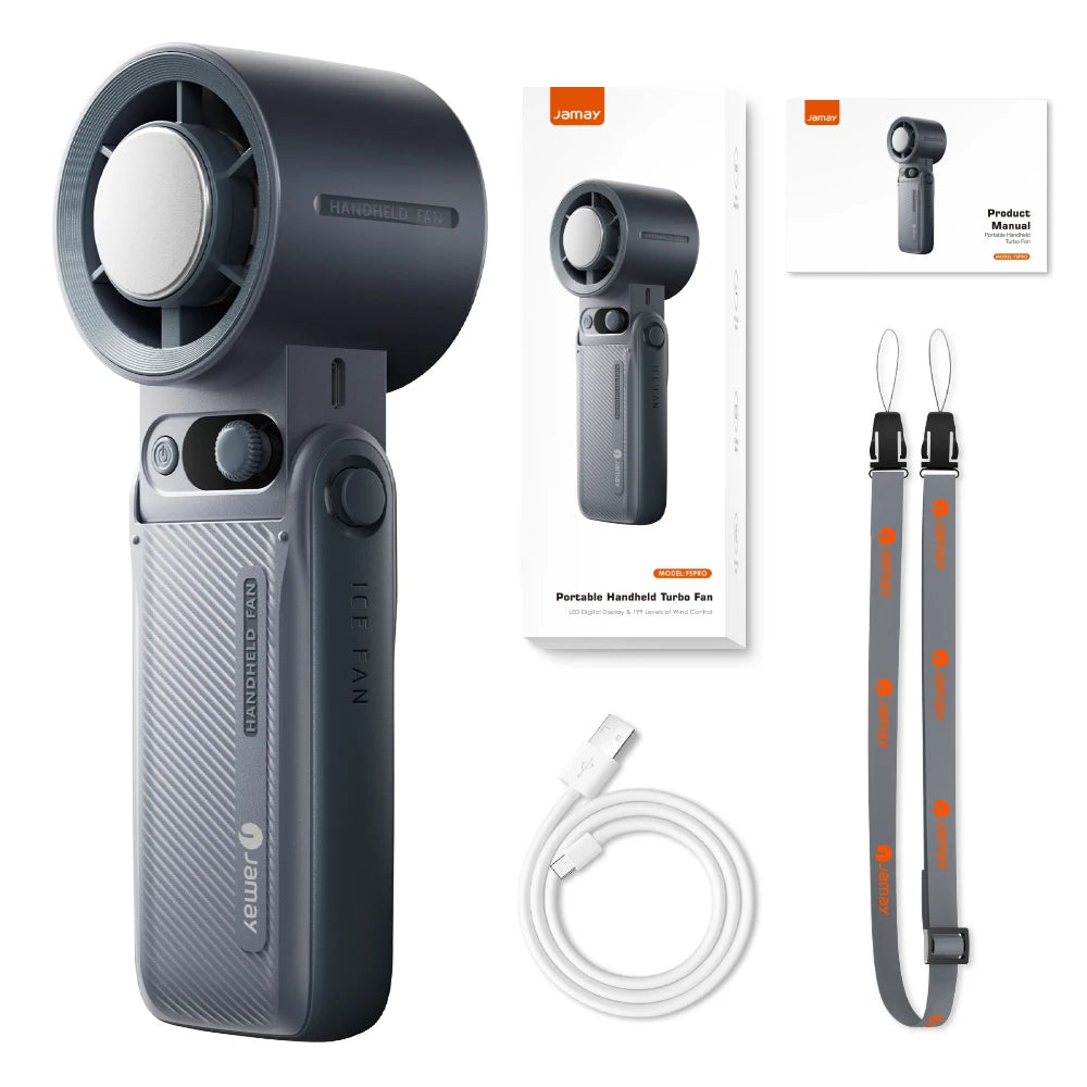 Portable Handheld fan Strong Wind 199 Gear Wind speed LED Digital Display Adjustable Turbo Portable Outdoor Handheld 8000mAh