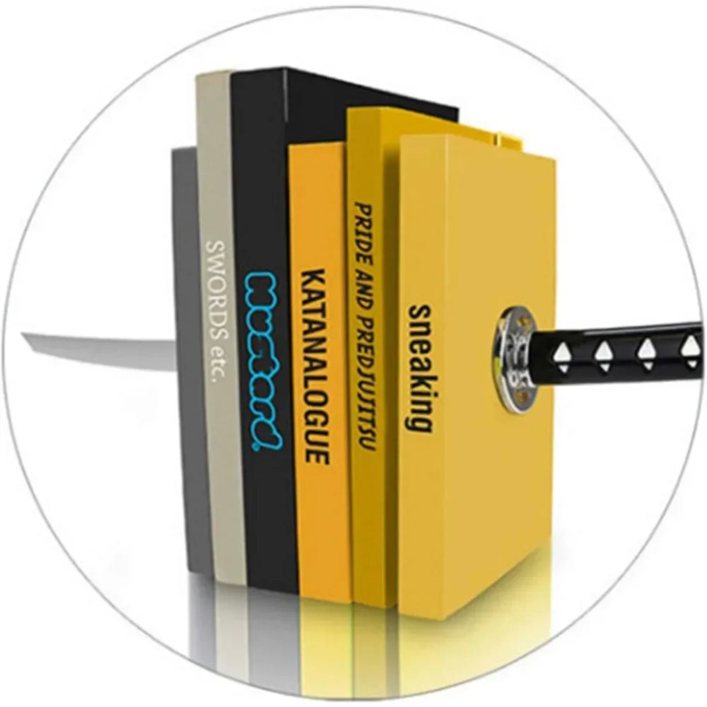 Book ending decoration, modern metal interesting unique black DVD bookshelf, katana book stuffing holder for the office home