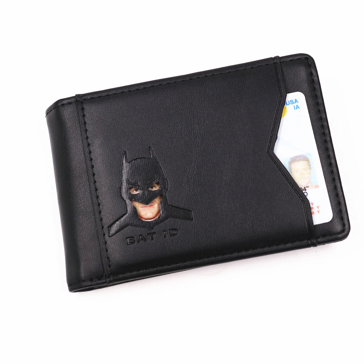 Leather Bat ID Wallet Slim Bifold Credit Card Holder Case With Cutout Superhero Face Eyes Mask Gift