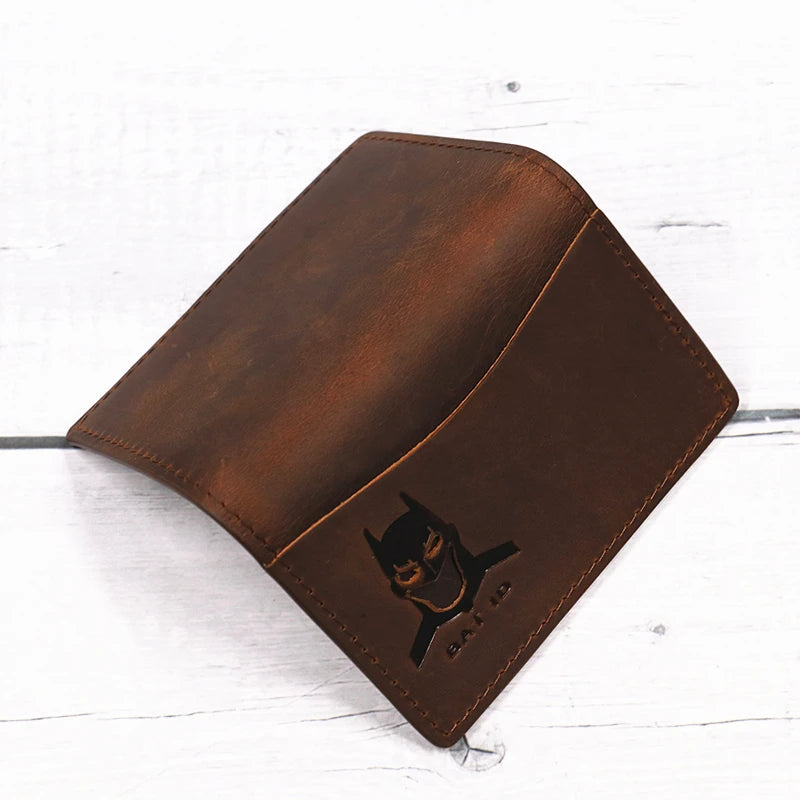 Genuine Leather Bat ID Wallet For Men Short Slim Bifold Card Holder Wallet With Cutout Superhero Mask Face Eyes Gift For Fans