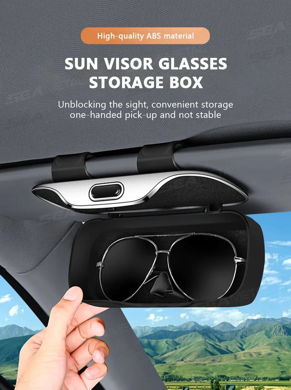 Car Glasses Box Portable Press Switch Sunglasses Holder Support Driver Goggle Case Car Sun Visor Eyeglasses Storage Box