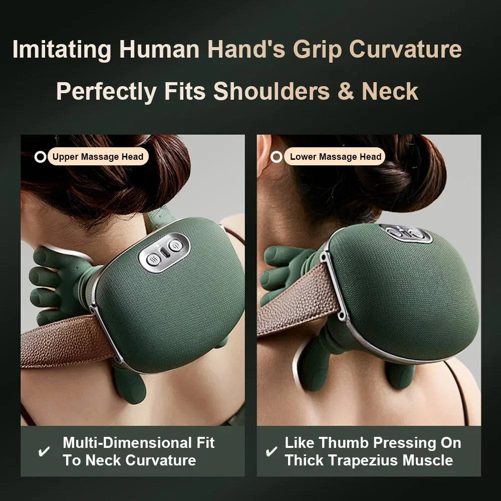 Neck Shoulder Massager Deep Tissue Back Cervical Massage Machine Bionic Heated Fatigue Relief Relax Muscle 3-Level 