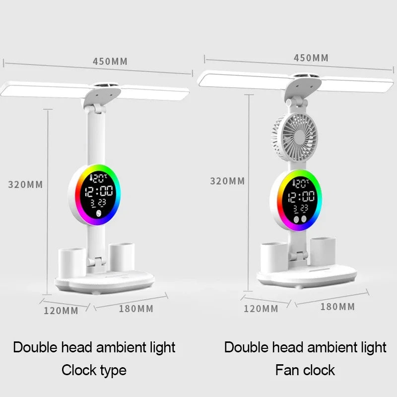 Rechargeable LED Desk Lamp with Fan & Digital Clock