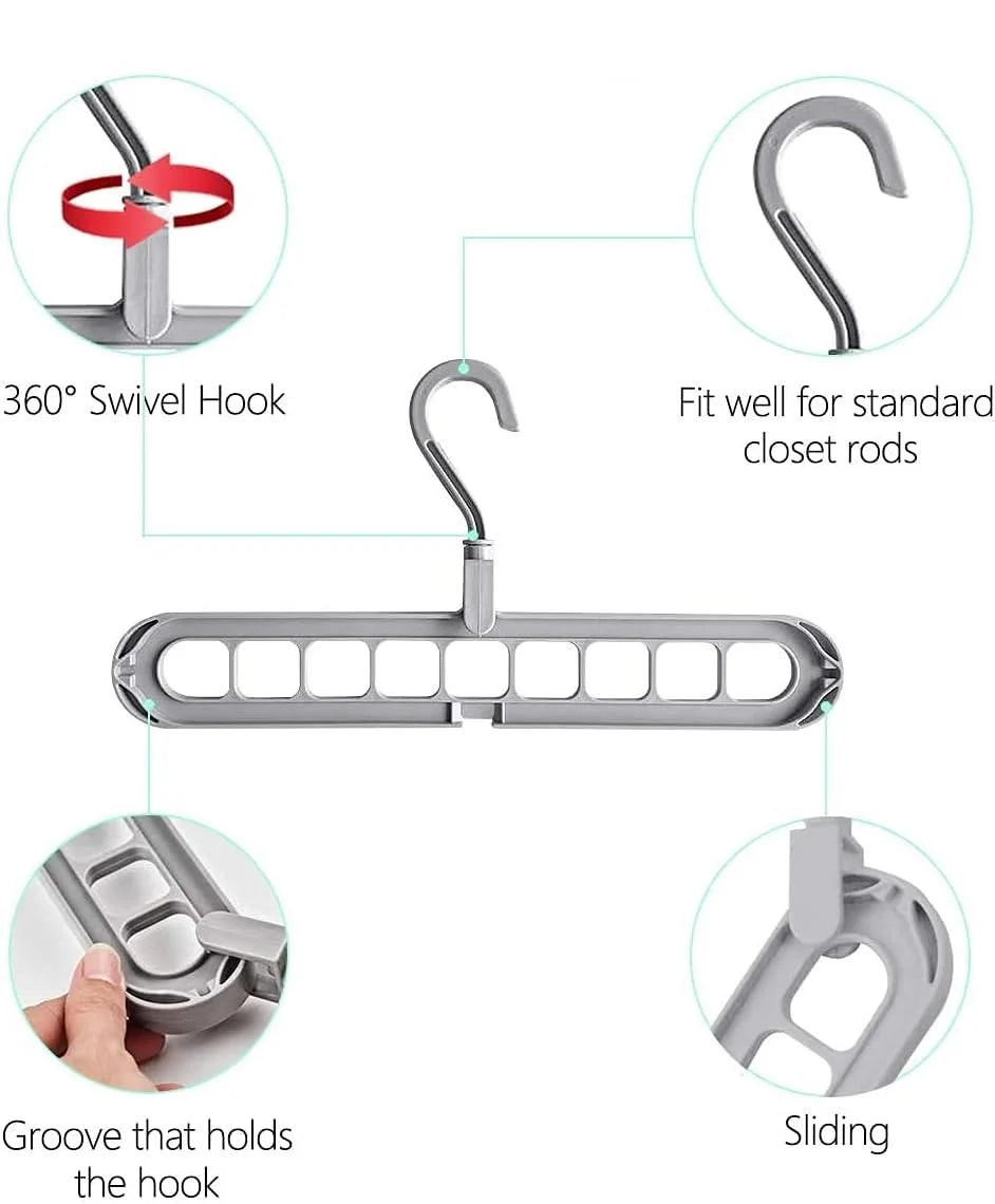 9 Holes Rotating Anti-Skid Folding Clothes Hanger Organizer with Multifunctional Space Saving Cascading Features for Wardrobe