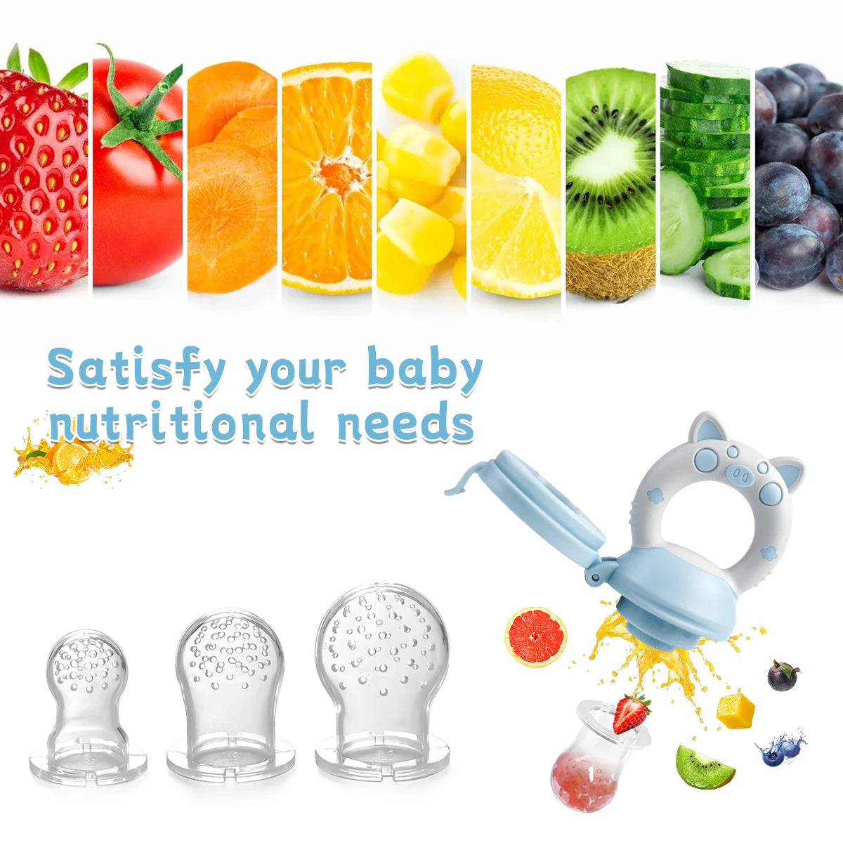 4pcs/set Silicone Fruit & Vegetable Feeder for Infants and Toddlers 6-36 months Food Grade Teething & Feeding Pacifier