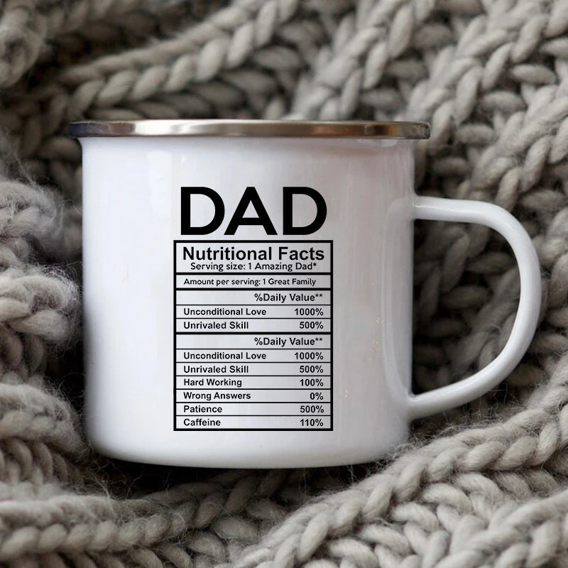 Dad Nutritional Facts Coffee Mug Enamel Cup for Papa Daddy Stepdad Father’s Day Gift Best Dad Ever Cups Dad Gifts From Kids