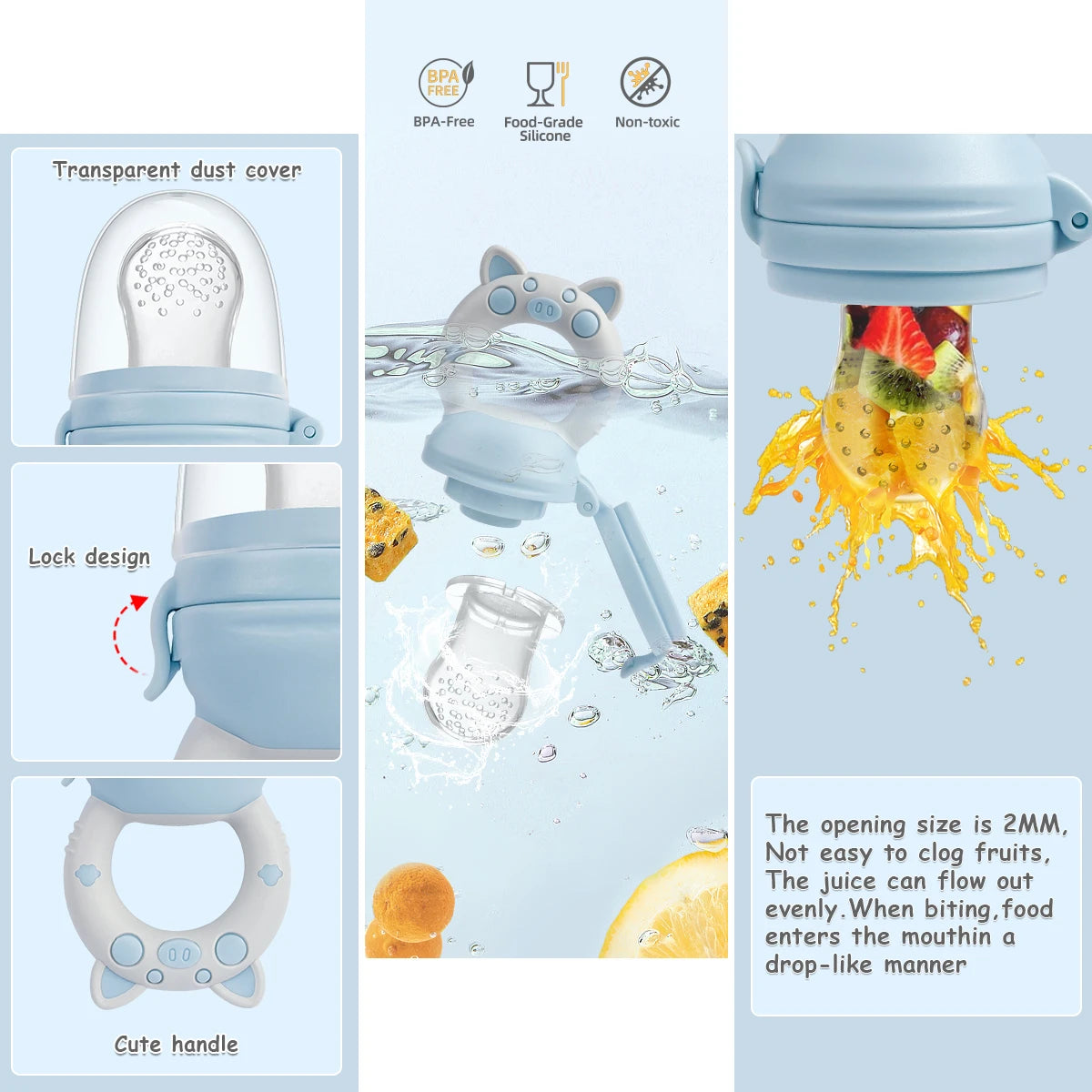 4pcs/set Silicone Fruit & Vegetable Feeder for Infants and Toddlers 6-36 months Food Grade Teething & Feeding Pacifier