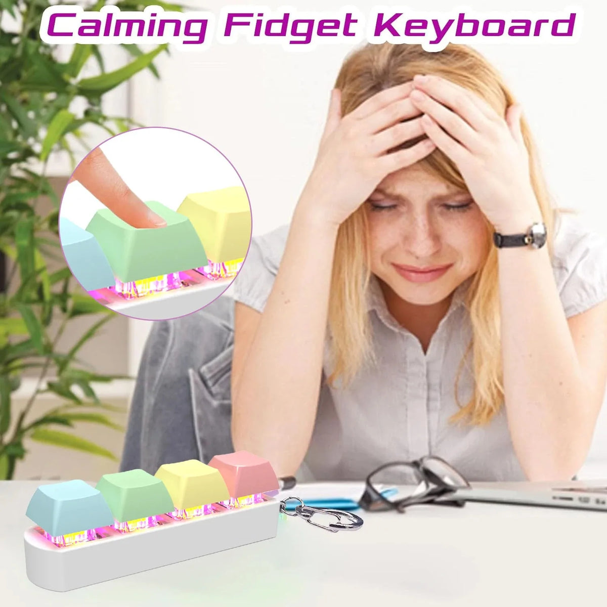 4-Key Keyboard Fidget Keychain – Light-Up or Non-Light
