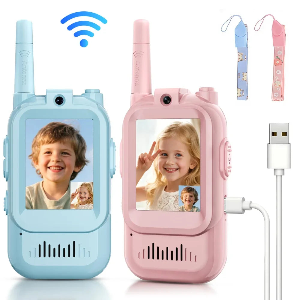 Video Walkie Talkies for Kids Rechargeable Toddler Toys for Indoor Camping Travel Birthday Gfits for Kids Ages 3-12 2PCS