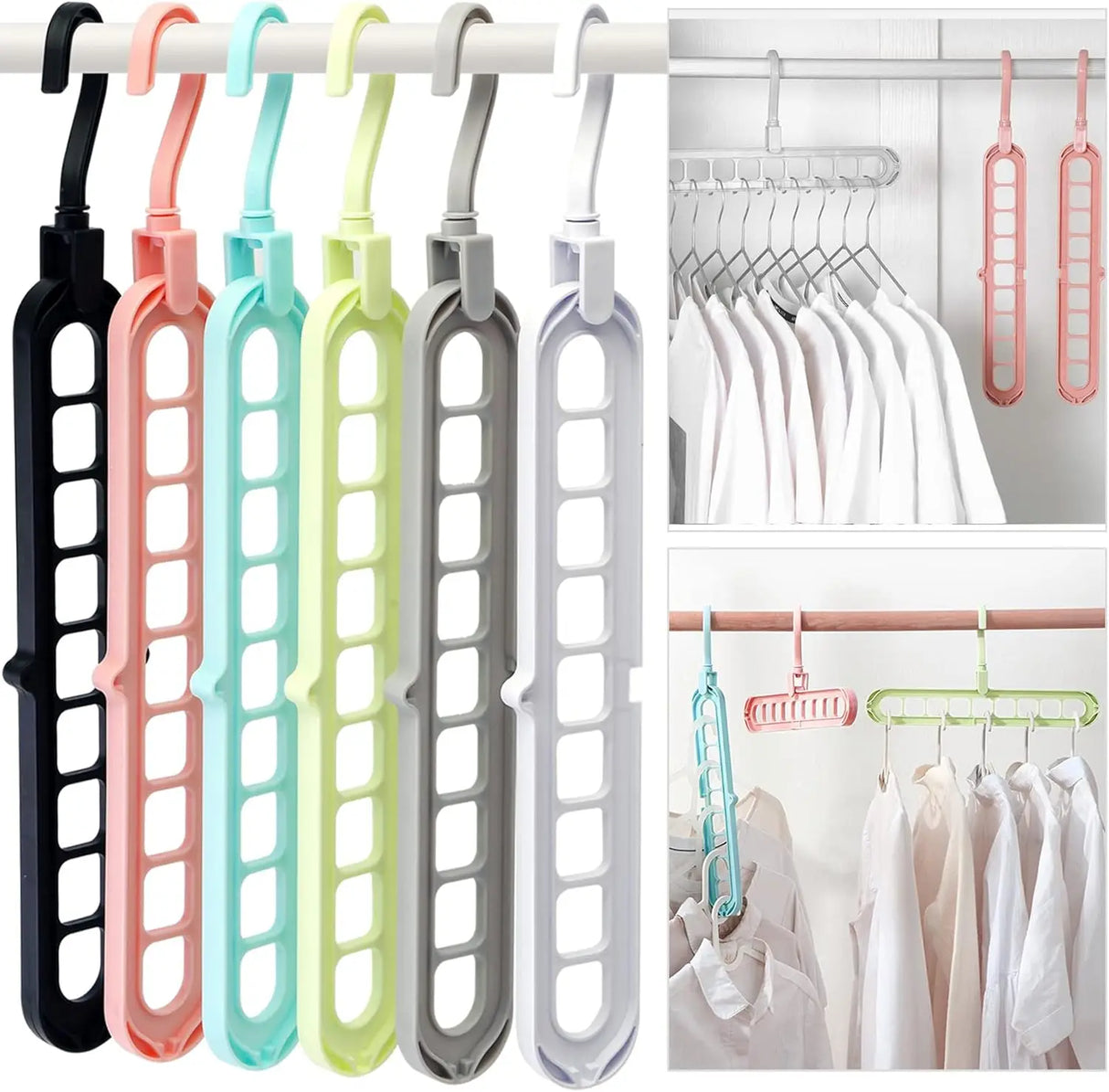 9 Holes Rotating Anti-Skid Folding Clothes Hanger Organizer with Multifunctional Space Saving Cascading Features for Wardrobe