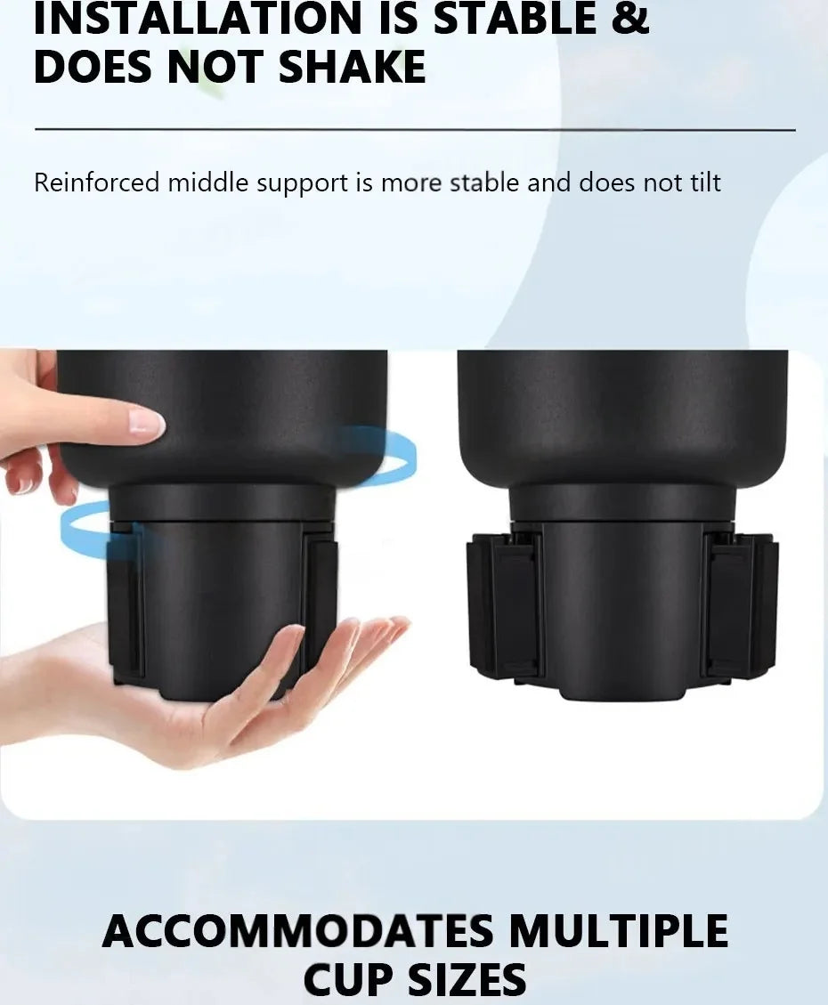 Car Cup Holder Expender Multi-Function Drink Holder with Food Table 360 Degree Adjustable Base Tray for Lunch Snack