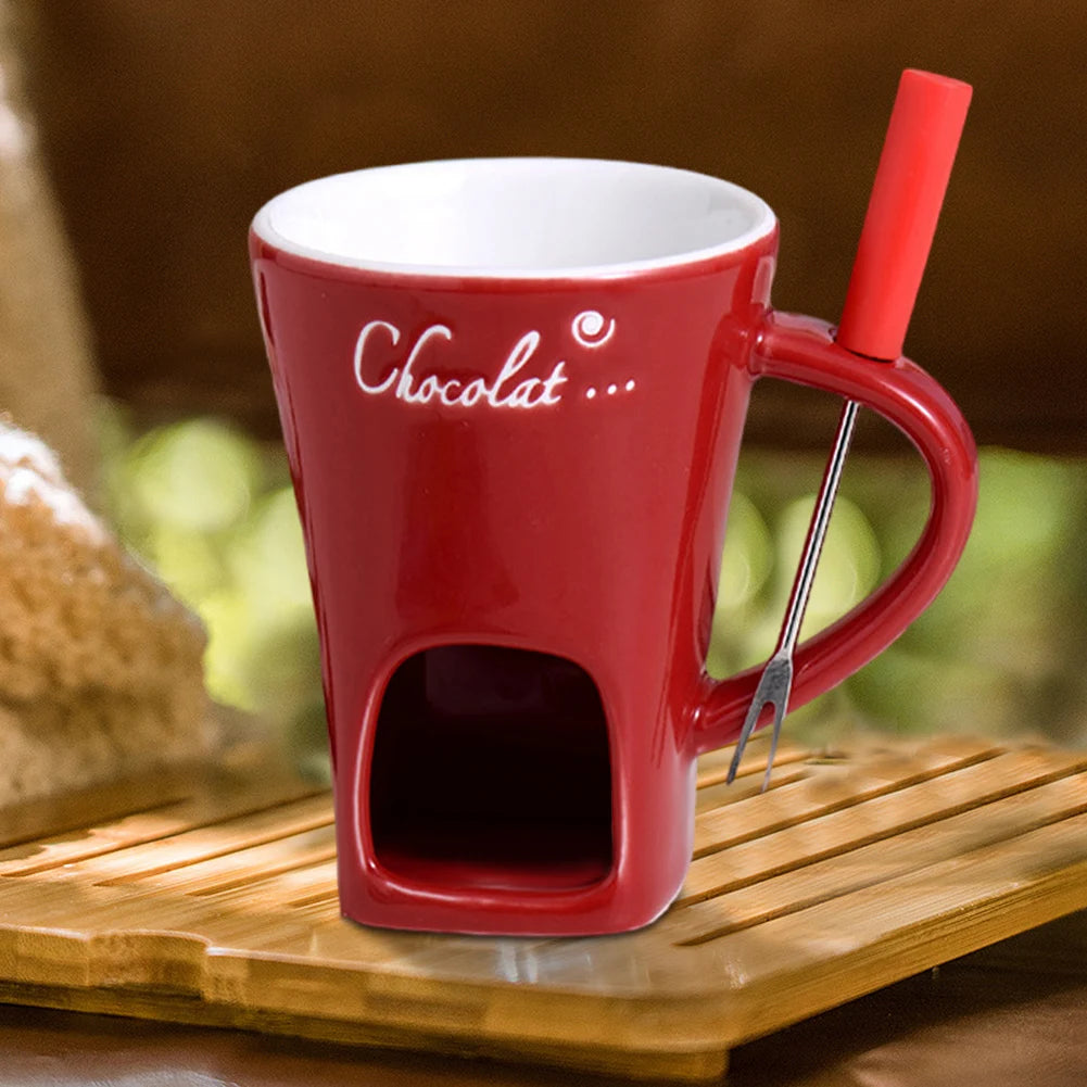 Sweet Fondue Cup for Date Night and More, Chocolate Melting Cup Set with Forks, Perfect as Fondue Mug or Chocolate Fondue Mug - Ideal Gifts for Birthday, Wedding, Mini Simmer Mug